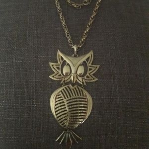 Vintage Alan Goldtone Owl Pendant Necklace